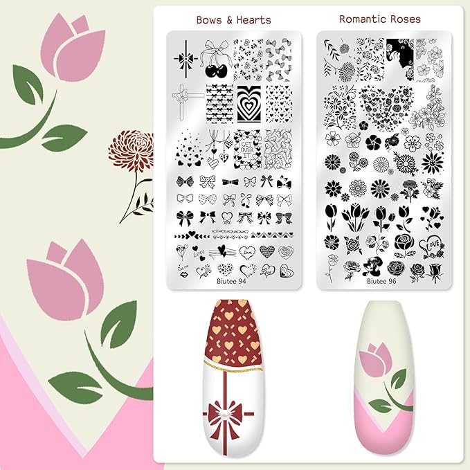Biutee Nail Stamping Plate 16Pcs Nail Stamper Kit 12Pcs Nail Art Stamp Plates with Silicone Stamper, Scraper & Storage Bag, Stamping Plates Star Plaid Flower Butterfly Template Halloween Design Gift