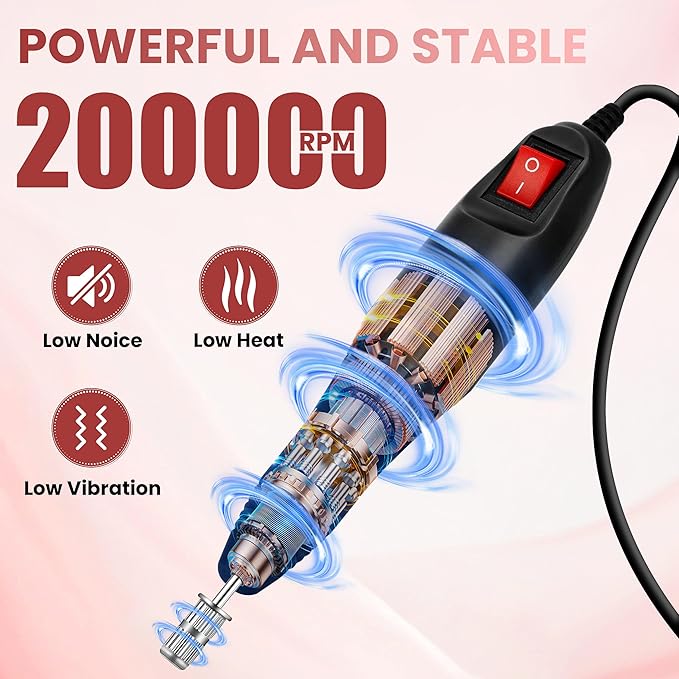 20000RPM Professional Electric Nail File Kit, 156pcs Sanding Bands and Nail Drill Bits for Acrylic, Gel Nail Manicure Gel Nail Polish Remover (Black)