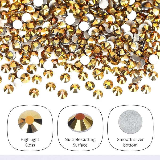 10000PCS Gold Rhinestones Bulk, Flat Back Crystal Glass Stone Round Gems,SS16, 3.8-4.0mm