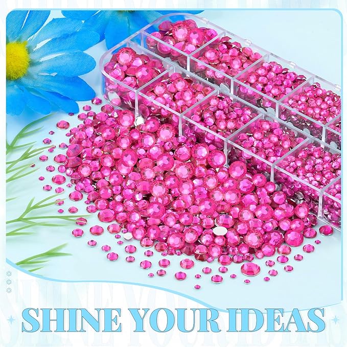 6000Pcs Resin Rhinestones for Bedazzling with 3Pcs B7000 Jewelry Glue, 1 Box Hot Pink Flatback Rhinestones for Crafting Crafts DIY, Crystals Gems for Clothing Shoes Tumblers Nail Art Makeup