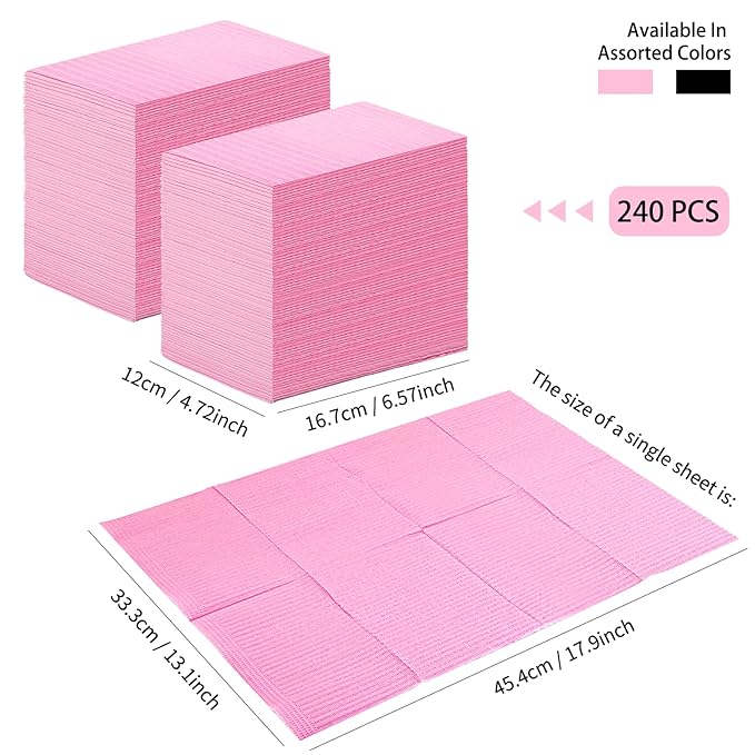 240pcs Disposable Nail Mats Foldable Nail Paper Towels, Table Acrylic Nail Practice Sheet, 3 Ply Waterproof Clean Nail Table Practice Mat for Salon Manicure Tattoo,Nail Art Accessories 13"x18"(Pink)