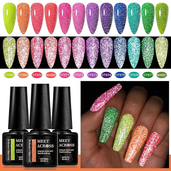 MEET ACROSS 12PCS Gel Nail Polish Set, 12 Colors Gel Nail Kit Art Design Soak Off UV LED,Nail Art Design Gifts for Women (SET-10, 12PCS)