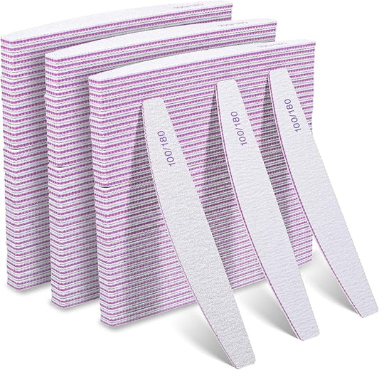 150Pcs 100/180 Nail File Sanitize Nail Files and Buffers Double Side Coarse for Acrylic Natural Extension Nails Emery Boards Manicure Tool for Acrylic Nails Toenails Removal Manicure Salon Home