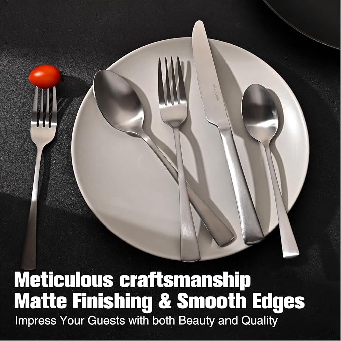 18/10 Flatware set for 4, 20 Piece Matte Stainless Steel Silverware Set | - Image 6