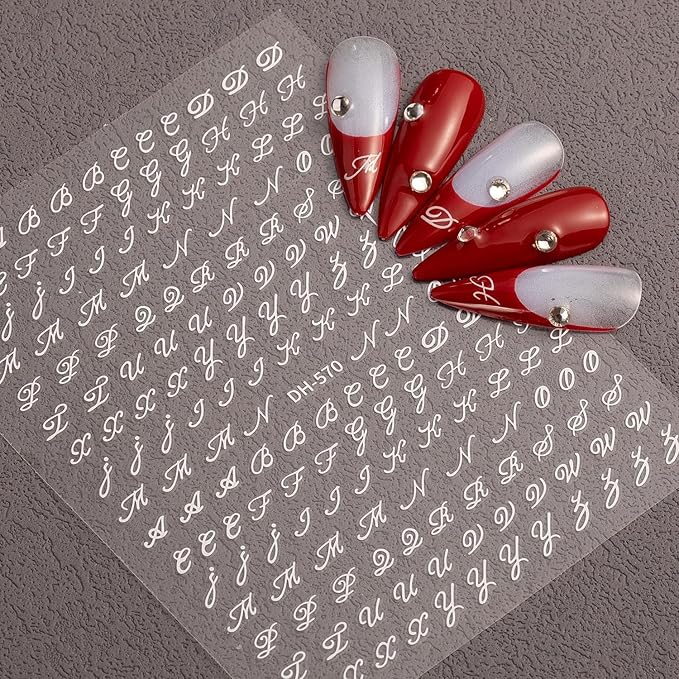 7 Pcs Letter Nail Stickers for Nail Art, Alphabet 3D Self-Adhesive Old English Nail Decals, Nail Supplies Nail Art Design Accessories for Women and Girls Manicure DIY Decoration