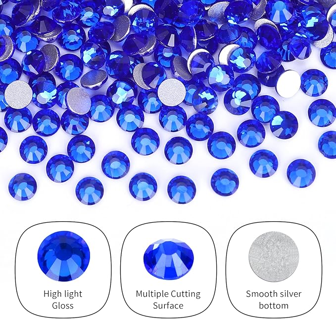2000PCS Royal Blue Rhinestones Bulk, Flat Back Crystal Glass Stone Round Gems,SS30, 6.4-6.6mm
