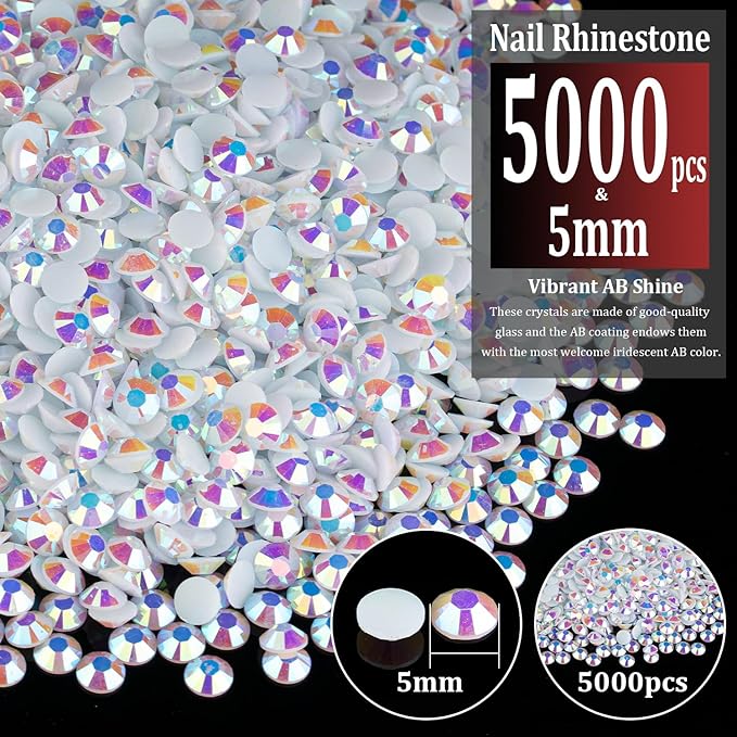 5000pcs 5mm Resin Rhinestones Bulk, White AB Flatback Round Jelly Rhinestones Bedazzling Non Hotfix Crystal Gems Large Quantity Wholesale for DIY Crafts Clothes Bottles Tumblers Face Makeup Manicure
