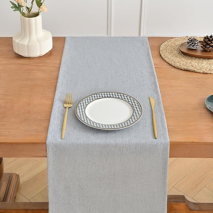 Wracra Linen Table Runner, Burlap Sliver Grey Table Runners 60 Inches Long | - Image 4