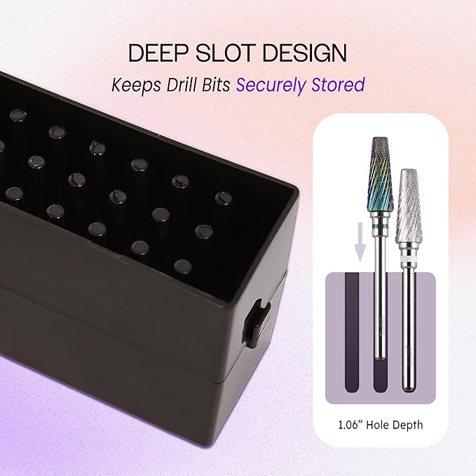 PANA Rectangle Nail Drill Bit Holder Display Organizer Case - Dustproof Carbide Bit Storage Container Box For Manicure Tools Nail Salon - 30 Holes Pink (Drill Bits Not Included)