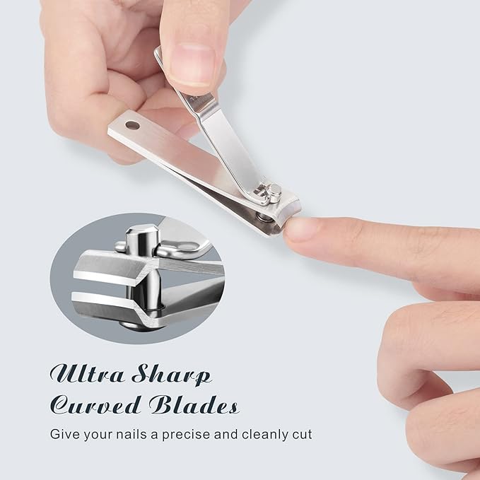 Nail Clippers Set for Thick Nails - Fingernail Clippers with File, Ultra Sharp Cutter for Ingrown Toenail Clippers (Silver)