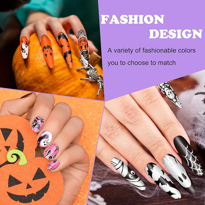 Whaline 6Pcs Halloween Nail Plates Stamping Set Pumpkin Ghost Bat Witch Stamp Templates Nail Art Plates for Trick or Treat Party DIY Print Manicure Salon Design