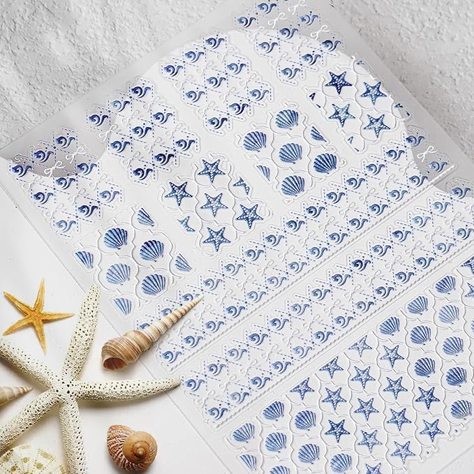 Nail Stickers for Nail Art - Ocean Theme Nail Art Sticker Shell Starfish Nail Decals Self-Adhesive Nails Supply Manicure Stickers for Nails Decoration