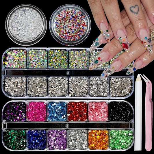 Nail Art Rhinestones Flatback Colorful Nail Charms Clear Crystal Rhinestones for Nails Design Gems Jewelry Accessories for Women Manicure Decorations Supplies