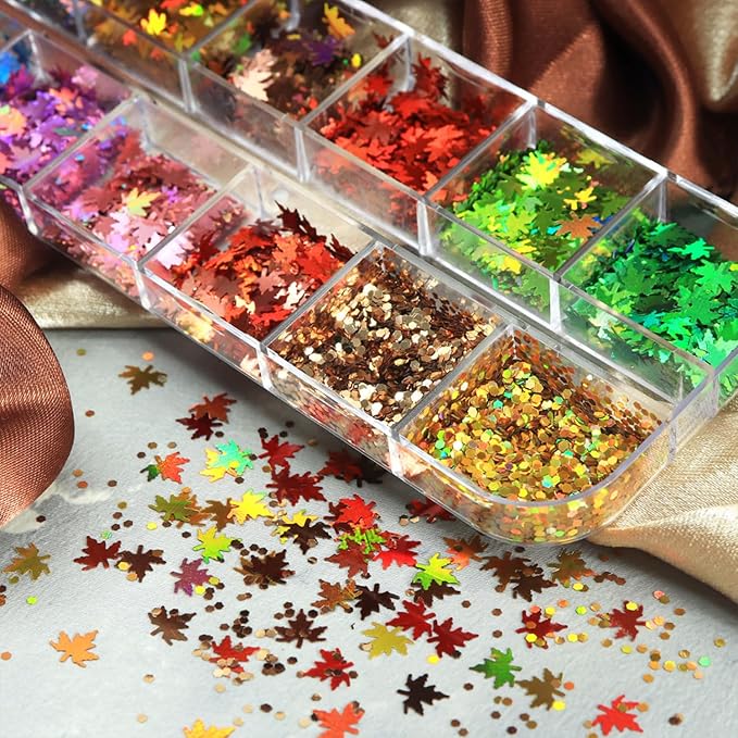 Maple Leaf Glitter Nail Sequins Fall Maple Leaves Glitter for Nails Holographic Laser Fall Nail Art Design Supplies 3D Autumn Glitters Flakes Decor