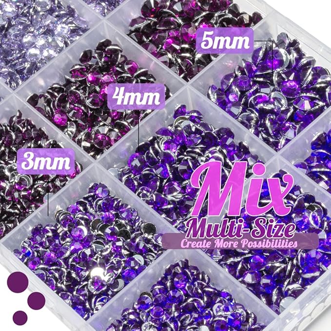 Resin Rhinestones Bulk for Crafting 3mm 4mm 5mm Flatback Crystal Stones 4 Color Light Purple Dark Purple Violet Gems Diamonds for Nails Face Eyes Makeup DIY Crafts Tumblers Bottles Clothes