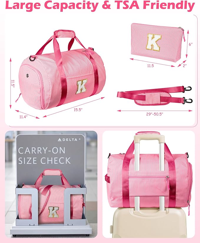 4 Year Old Girl Birthday Gifts, Girls Travel Duffle Bag, Kids Initial Overnight Bags with Shoe Compartment, Personalized Weekend Bag with Makeup Pouch, Graduation Gifts for Her (Letter P)