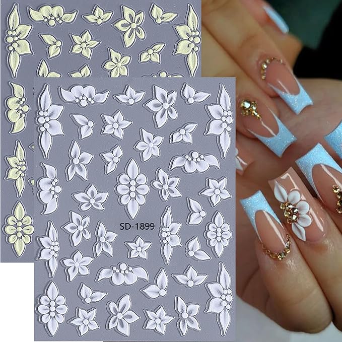 Acrylic Flowers for Nail Stickers - 12PCS 5D Embossed Petal Floral Nail Art Decals Aurora Shell Shinny Lily Hibiscus Sticker Tropical Summer Designs DIY Nail Art Supplies for Women Girls