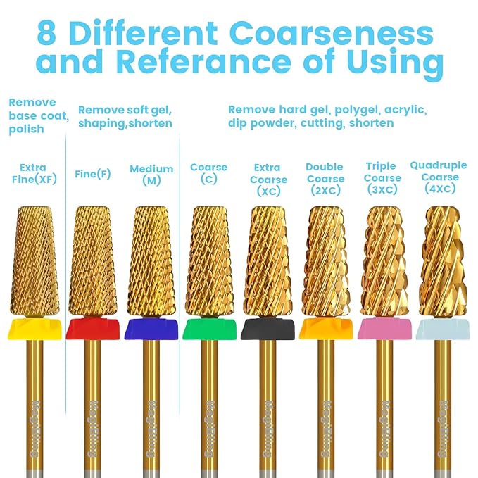 Super Cut Tapered Barrel Nail Drill Bits, 3/32'' Professional Tungsten Carbide Bits, Remove Hard Gel Fast, Right Hand, Suitable for Long Acrylic Nails Gel Polishing, Triple Coarse.