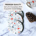 Terrazzo Coasters Set of 6, Colorful Boho Absorbent Ceramic Coasters | Speckled - Image 3
