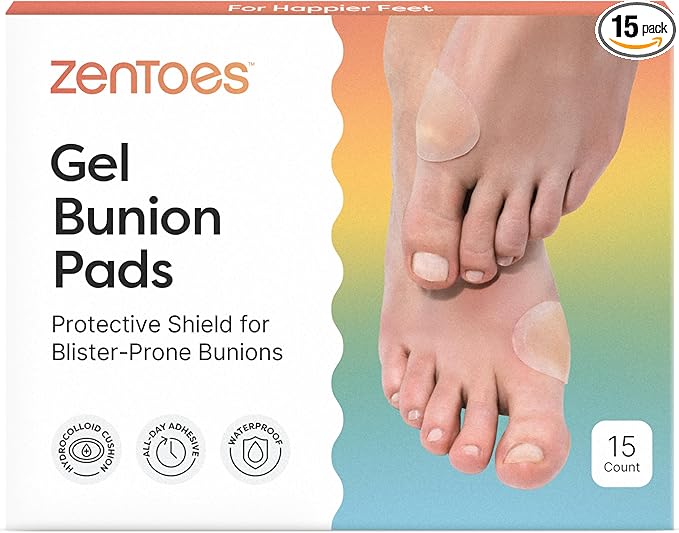 ZenToes Hydrocolloid Bunion Pads - Waterproof Gel Cushions for Bunion Relief, Blister Prevention & Foot Protection - Invisible, Breathable, All-Day Adhesive - 15 Count