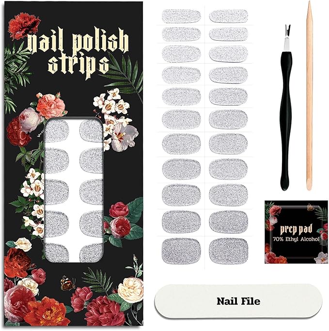 Nail Polish Strips - 22 Pcs Salon Quality Gel Nail Stickers - Long Lasting Wraps (Lunar Surface Light Grey)