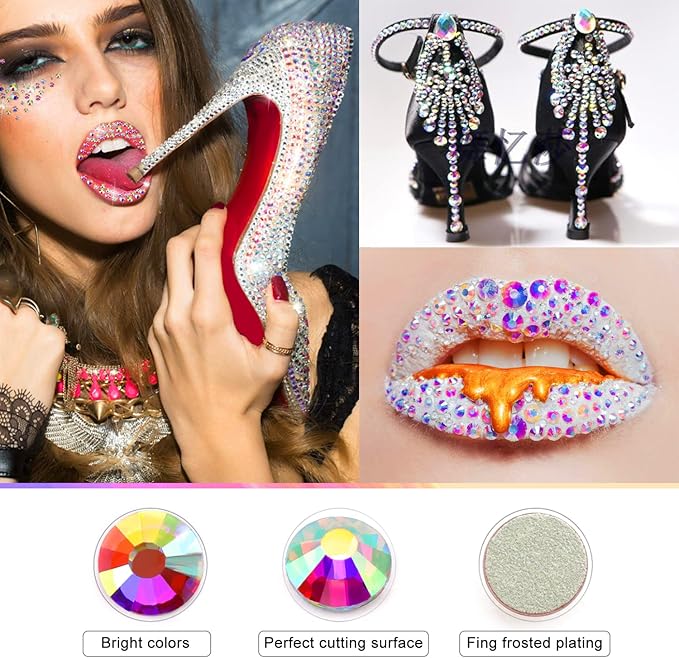 2448 Pieces Clear Flat Back Gems 6 Sizes Round Crystal Rhinestones for nails with Pick Up Tweezer and Rhinestones Picking Pen for Crafts Face Art Clothes Shoes Bags（AB&clear）