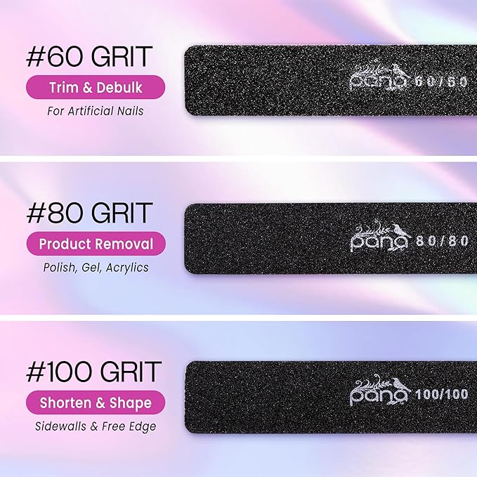 PANA Jumbo Double-Sided Emery Nail File for Manicure, Pedicure, Natural, and Acrylic Nails - Black (Grit 100/100) - 50 Piece Pack