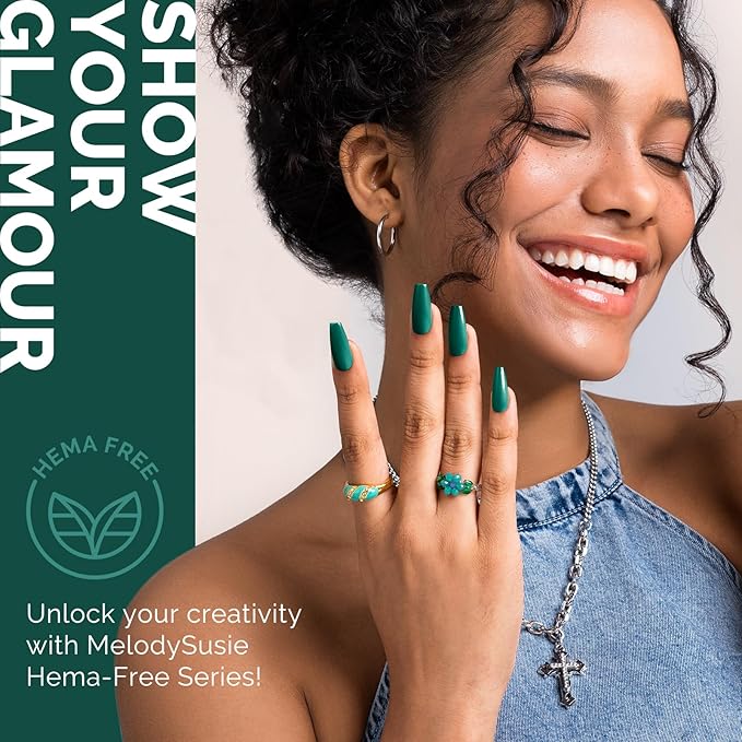 MelodySusie Hema Free Gel Nail Polish, 0.5 Fl Oz Thick Green Gel Polish, Non Toxic, Long Lasting, Soak Off UV Nail Polish, Manicure Nail Design Salon DIY Nail Art at Home 348