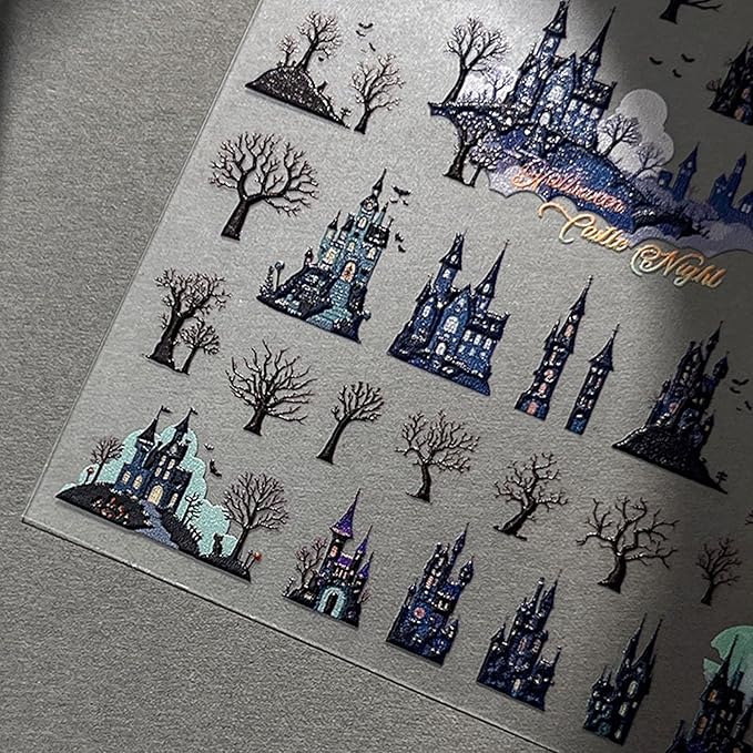 Halloween Nail Stickers for Nail Art - Terror Cabin Nail Art Sticker Halloween 5D Embossed Nail Decals Self-Adhesive Nails Supply Manicure Stickers for Nails Decoration