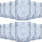 Qinyoung 12 Plastic Vintage Drinking Glasses 8.5oz Stemless Retro Embossed Wine by Qinyoung