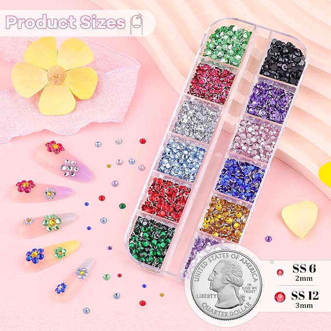 10000Pcs Nail Gems and Rhinestones for Nail Art with Rhinestone Glue, Flatback Nail Pearls and Caviar Nail Beads(Silver+Gold, Colorful Rhinestones Bedazzling Gems Pearl Nail Charms for Nail Design