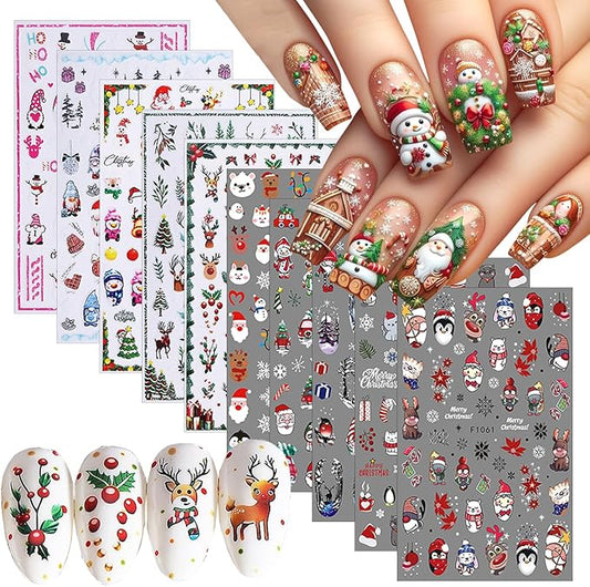 10 Sheets Christmas Nail Art Stickers Decals Cute 3D Self Adhesive Nail Decals Design Snowman Snowflake Deer Santa Claus Penguin Christmas Tree Nail Stickers for Women DIY Manicure Xmas Nail Decor