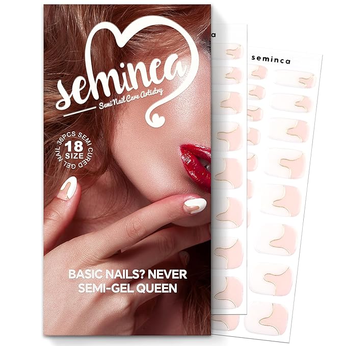 Semi Cured Gel Nail Strips-Wedding nail stickers for bride bridal party elegant nail designs French manicure styles Quick DIY nail art stickers Works with Any UV/LED Lamps(Platinum French)