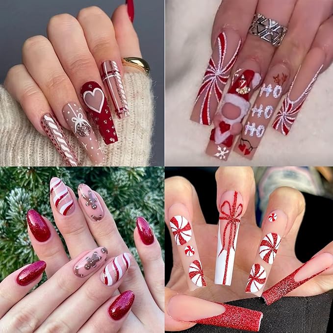 8 Sheets Cartoon Christmas Nail Art Stickers 3D Self-Adhesive Snowflake Snowman Nail Stickers Glitter Christmas Lamp Ball Nail Decals Acrylic Nail Supplies for Women Girls DIY Manicure Decoration