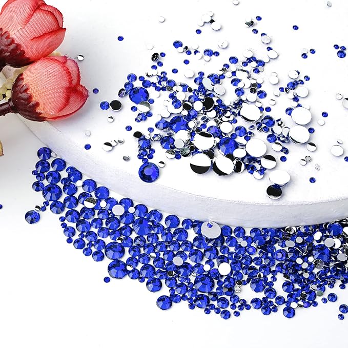 Canvalite 2784PCS Blue Rhinestones Flatback Gems, Nail Rhinestones Nail Art Gems with Glues, Pick Up Tweezers and Rhinestone Picker Dotting Pen, Nail Art Tools for Nails, Clothes, Face, Crafts
