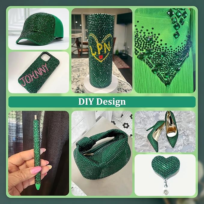Resin Rhinestones for Crafting, 2 Boxeses Dark Green Multi Sizes Flatback Bedazzling Crystals for Crafts Nail Art Deco, Non Hotfix Gems Charms for Tumbler Shoes Clothing Fabric Face Makeup