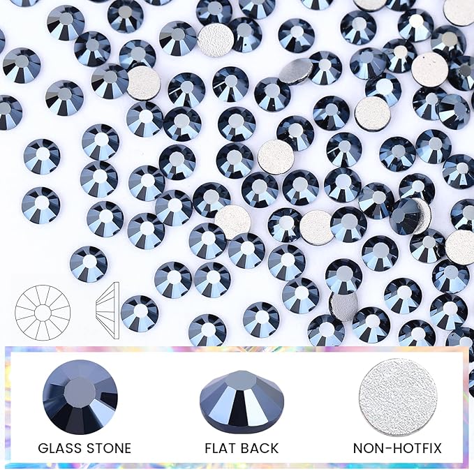 Novani Rhinestones Flatback Rhinestones Glass Nail Gems Stones Jewels Round Gemstones Non-Hotfix Crystal,SS8,1440 Pieces,Shiny Black