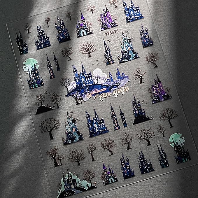 Halloween Nail Stickers for Nail Art - Terror Cabin Nail Art Sticker Halloween 5D Embossed Nail Decals Self-Adhesive Nails Supply Manicure Stickers for Nails Decoration