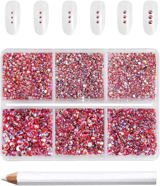 Beadsland 7200pcs Flatback Rhinestones,Orange AB Rhinestone Nail Gems Round Crystal Rhinestones for Crafts,Mixed 6 Sizes with Wax Pencil Kit, SS3-SS10,Hyacinth AB