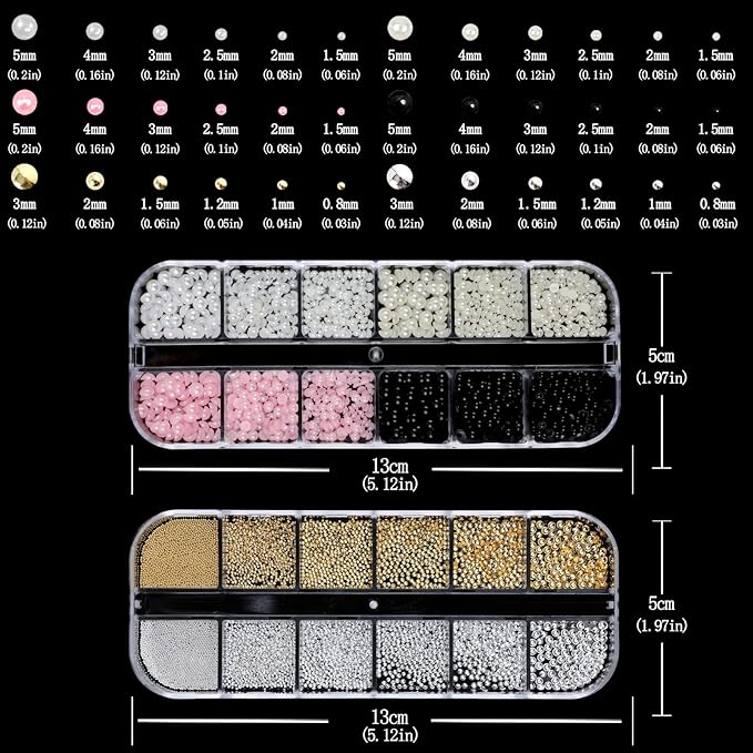 Nail Art Pearls with Rhinestones Glue Gel Flatback Pearls Nail Charms Luxurious Nails Supplies Accessories Gold Silver Gems Jewelry Colorful Pearl for Women Nails Design(4 Colors)