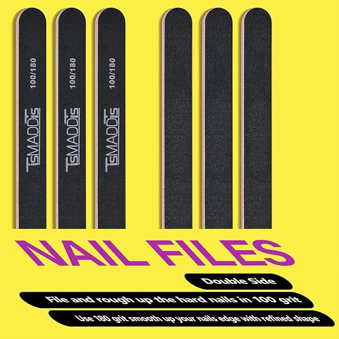 TsMADDTs Nail Files and Buffers Set with 6PCS Rectangular Buffers and 6PCS Black 100 180 Grit Files, Professional Nail Care Tools Kit for Women and Girls