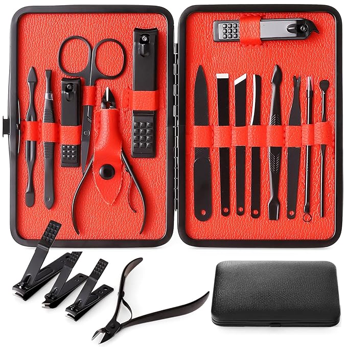 Nail Clippers Sets High Precisio Stainless Steel Nail Cutter Pedicure Kit Nail File Sharp Nail Scissors and Clipper Manicure Pedicure Kit Fingernails & Toenails with Portable Stylish case (Black)