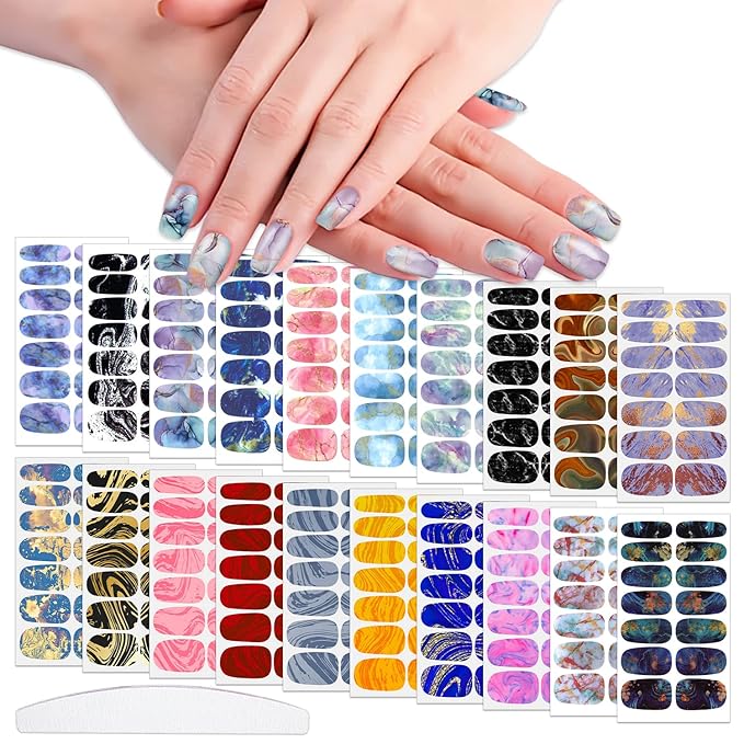WOKOTO 20 Sheets Marble Design Nail Polish Strips Full Nail Wraps for Nail Art Decals Easy Apply Gradient Nail Stickers Self Ashesive Nail Polish Wraps Nail Color Strips for Nails Women Girls Kids