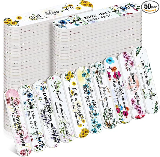 50 Pack Christian Gifts for Women Bulk Church Bible Verse Nail Files Floral Scripture Emery Boards Christian Religious Gift Nail Files for Employee Appreciation Teacher Staff Coworkers Women