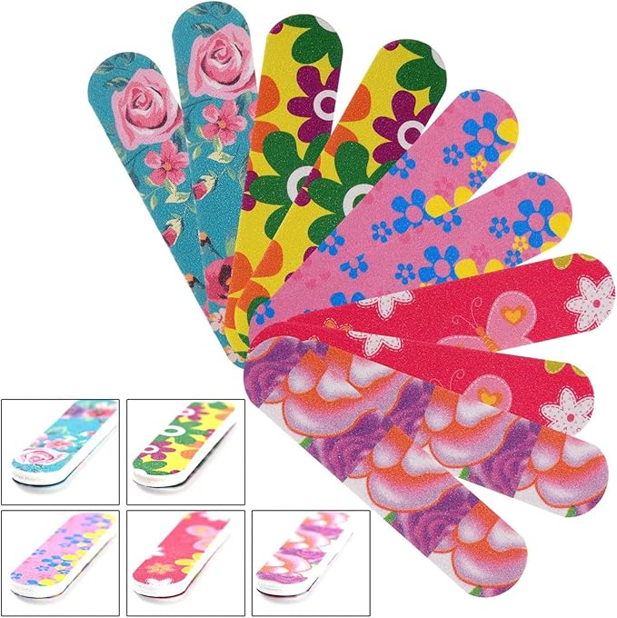 100 Pcs Colorful Nail Files Double Sided Emery Boards Manicure File and Buffers Floral Nail Tools for Women 2.56 x 0.59 Inch, 5 Colors