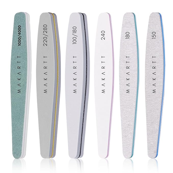 Makartt Nail Files and Buffers, 6 Pcs Emery Boards for Nails, Professional Double Sides Different Grit Fingernail File Polisher for Filing, Buffering & Polishing Manicure Kit