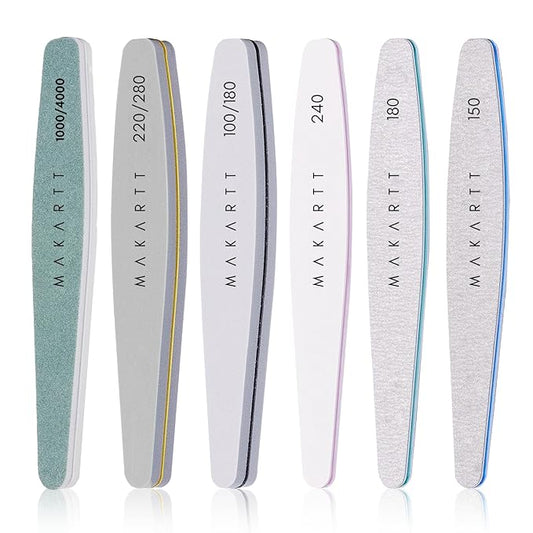 Makartt Nail Files and Buffers, 6 Pcs Emery Boards for Nails, Professional Double Sides Different Grit Fingernail File Polisher for Filing, Buffering & Polishing Manicure Kit