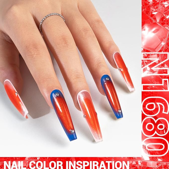 MelodySusie Red Shimmer Glitter Gel Nail Polish,0.5fl oz Soak Off UV LED Red Orange Shimmer Gold Glitter Gel Polish Gift for Women Nail Art Manicure Salon DIY Nail Design Decoration at Home-A1816