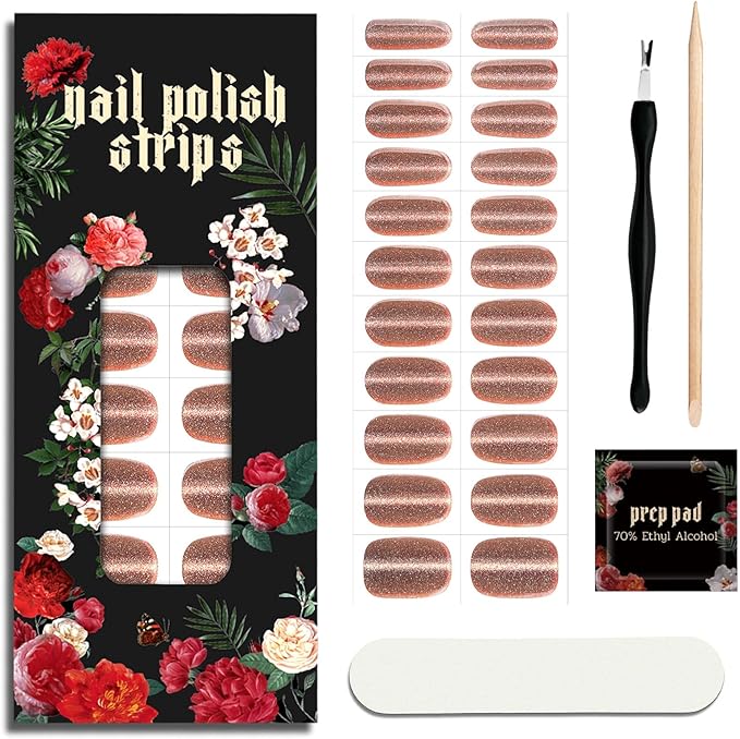 Nail Polish Strips - 22 Pcs Salon Quality Gel Nail Stickers - Long Lasting Wraps (Opulent Rust)