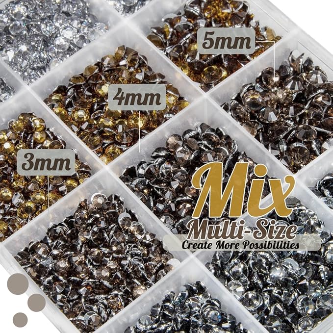 3mm 4mm 5mm Resin Crystal Rhinestones Bulk Flatback Crystal Stones 4 Color Crystal Clear Amber Brown Dark Brown Gray Gems Diamonds Charms for Nails Face Eyes Makeup DIY Crafting Shoes Clothes